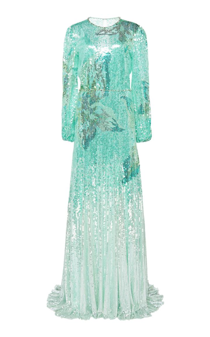 Moda Operandi Jenny Packham Ombr Long Sleeve Sequined Dress Size: 6