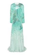Moda Operandi Jenny Packham Ombr Long Sleeve Sequined Dress Size: 6