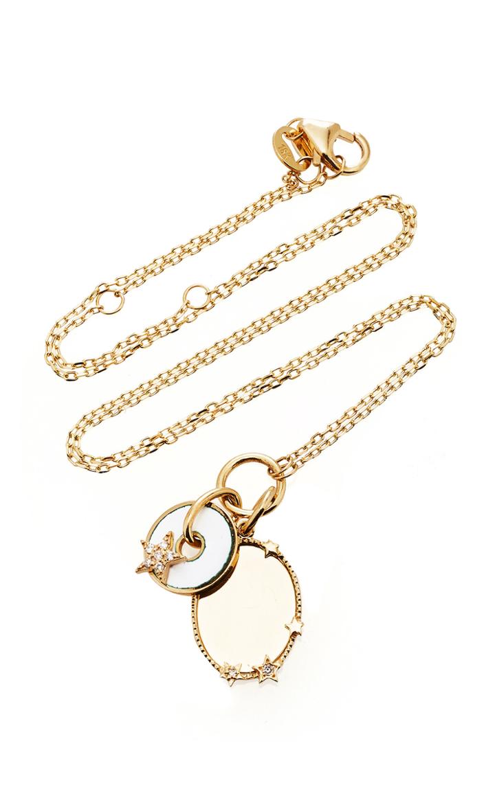 Foundrae Engravable Oval And White Star Disk Necklace