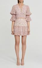 Moda Operandi Significant Other Angelina Puff-sleeve Floral Georgette Crop Top