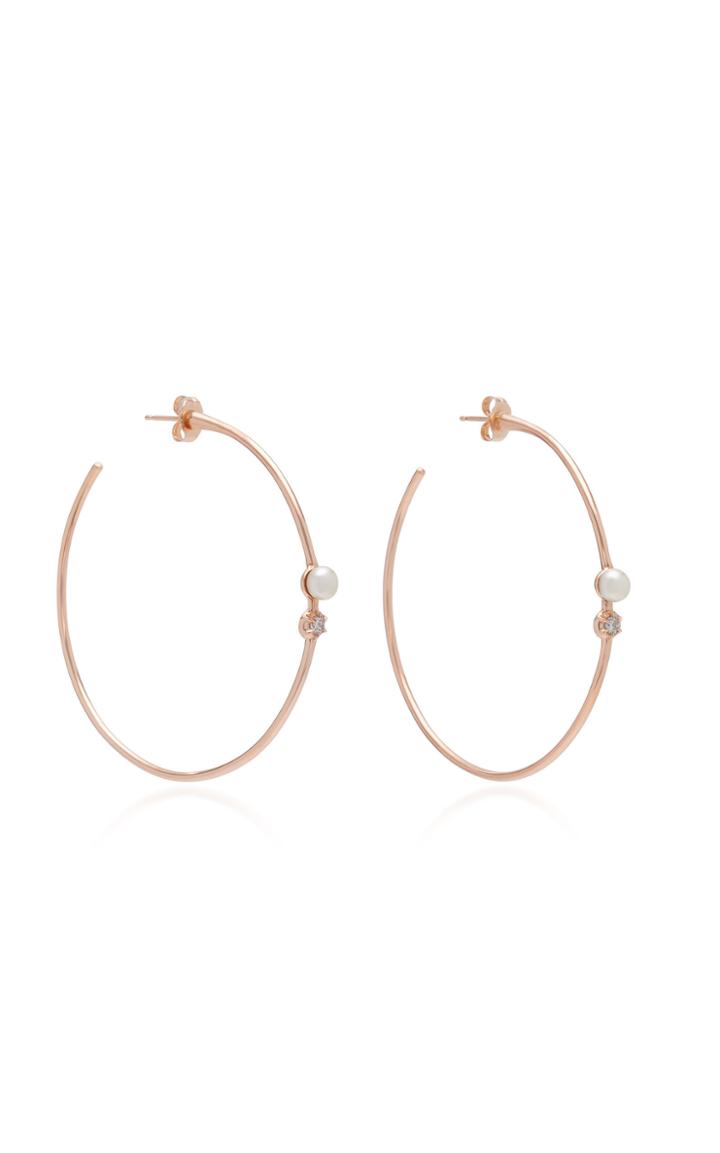 Carbon & Hyde 14k Gold Pearl And Diamond Hoop Earrings