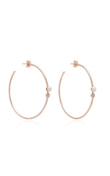 Carbon & Hyde 14k Gold Pearl And Diamond Hoop Earrings