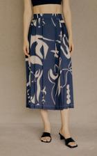 Moda Operandi Low Classic Pleated Printed Crepe Midi Skirt