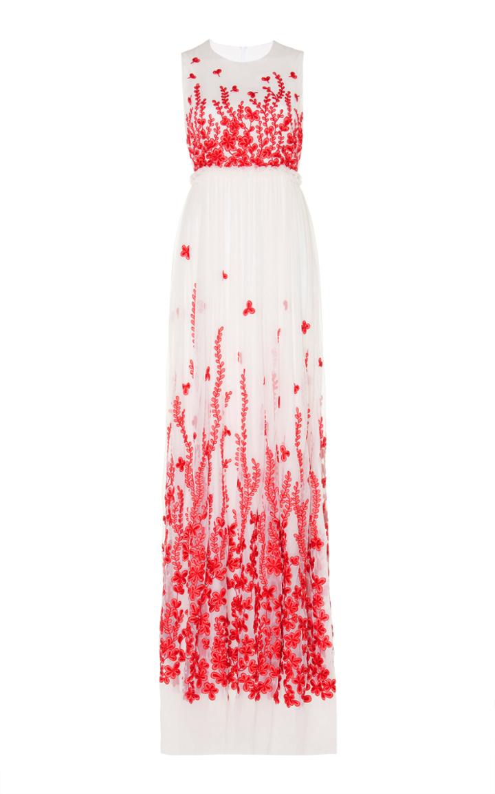 Andrew Gn Empire Waist Embroidered Gown