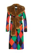 Isa Arfen Faux Fur Harlequin Trenchcoat With Fur Belt