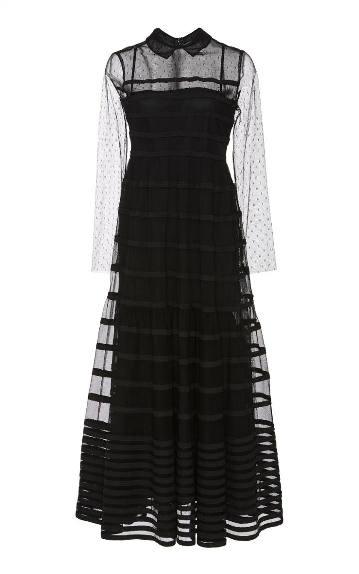 Red Valentino Embroidered Paneled Tulle Maxi Dress