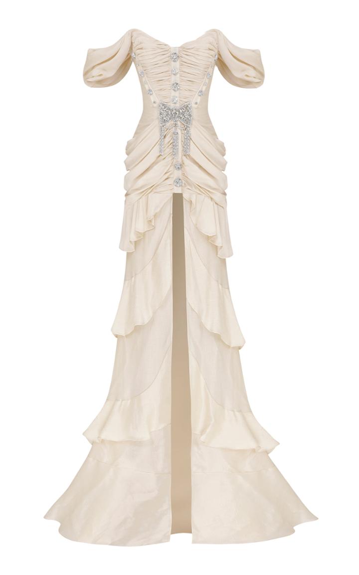 Moda Operandi Raisa Vanessa Embellished Off-the-shoulder Gown