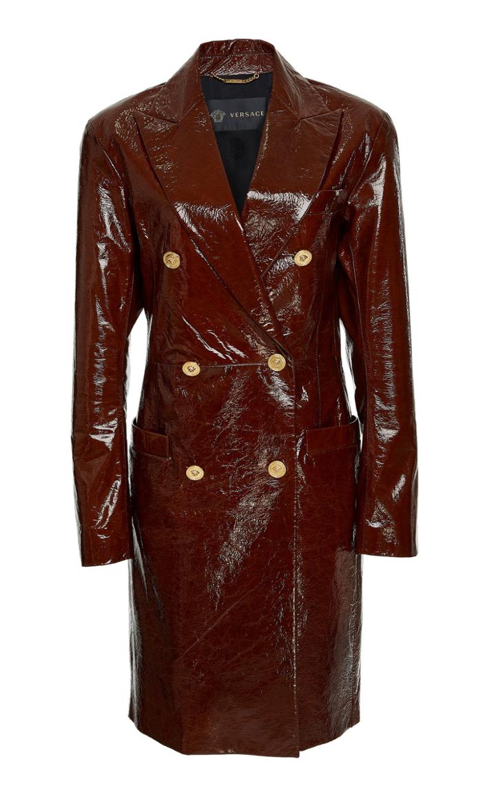 Versace Double Breasted Leather Trench Coat
