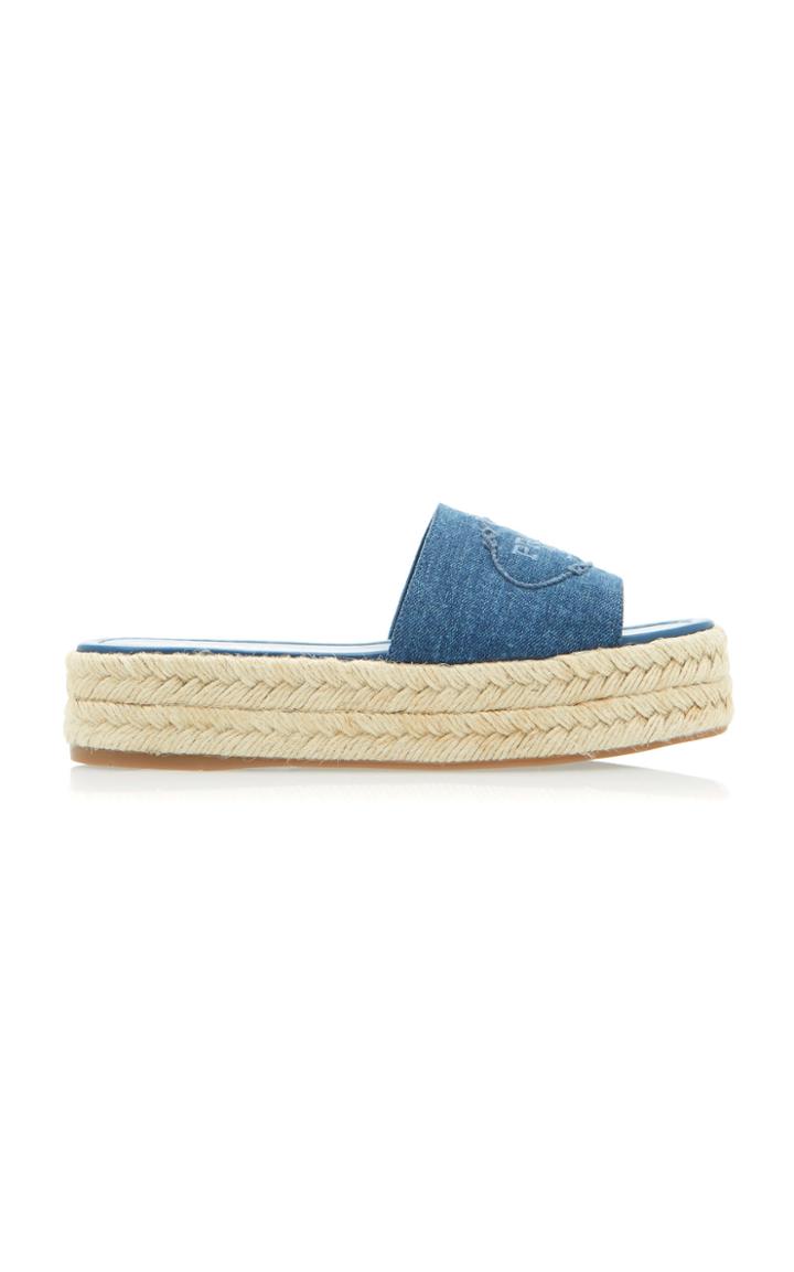 Prada Logo-printed Denim Slides