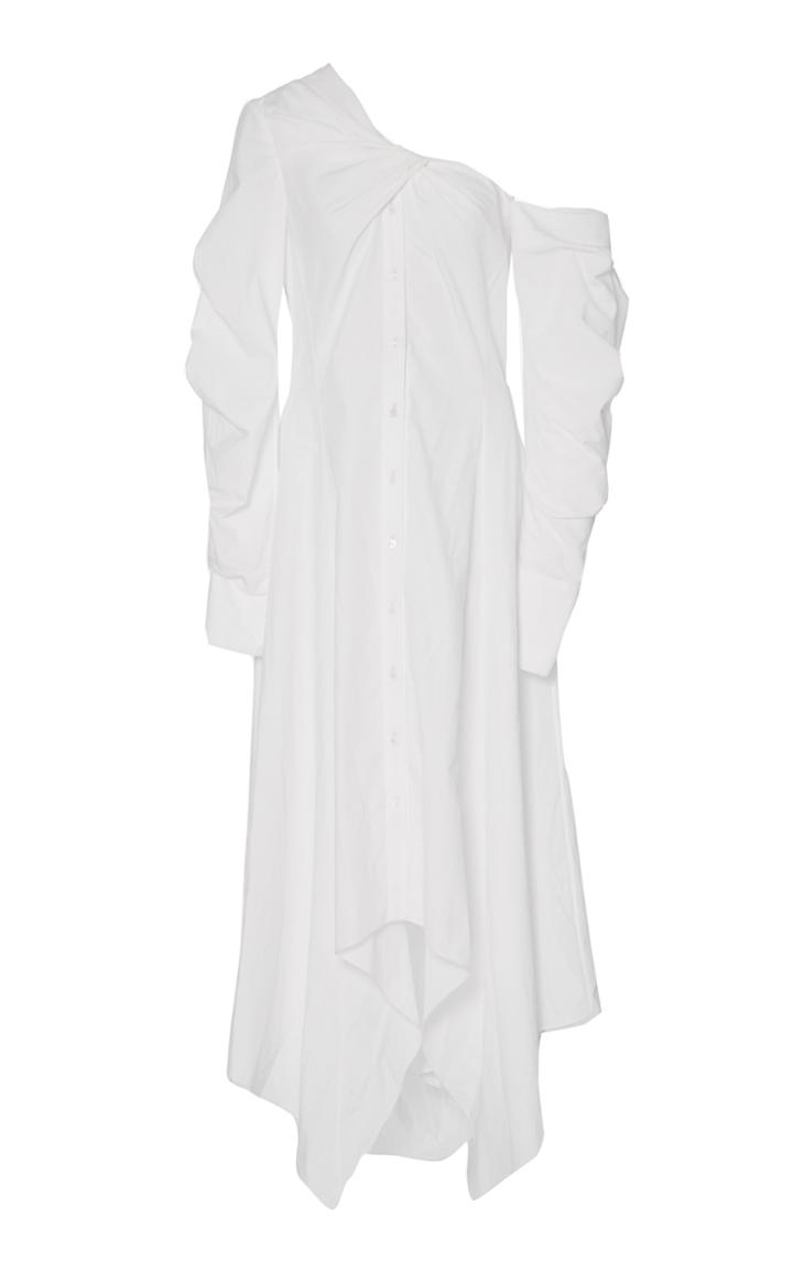 Jonathan Simkhai Pleated Combo One Shoulder Shirt Dress