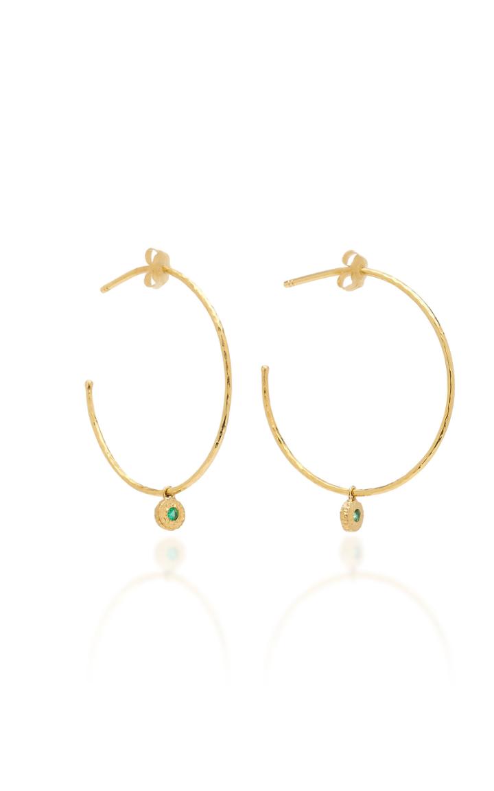 Octavia Elizabeth Nesting Gem Emerald And 18k Gold Hoop Earrings