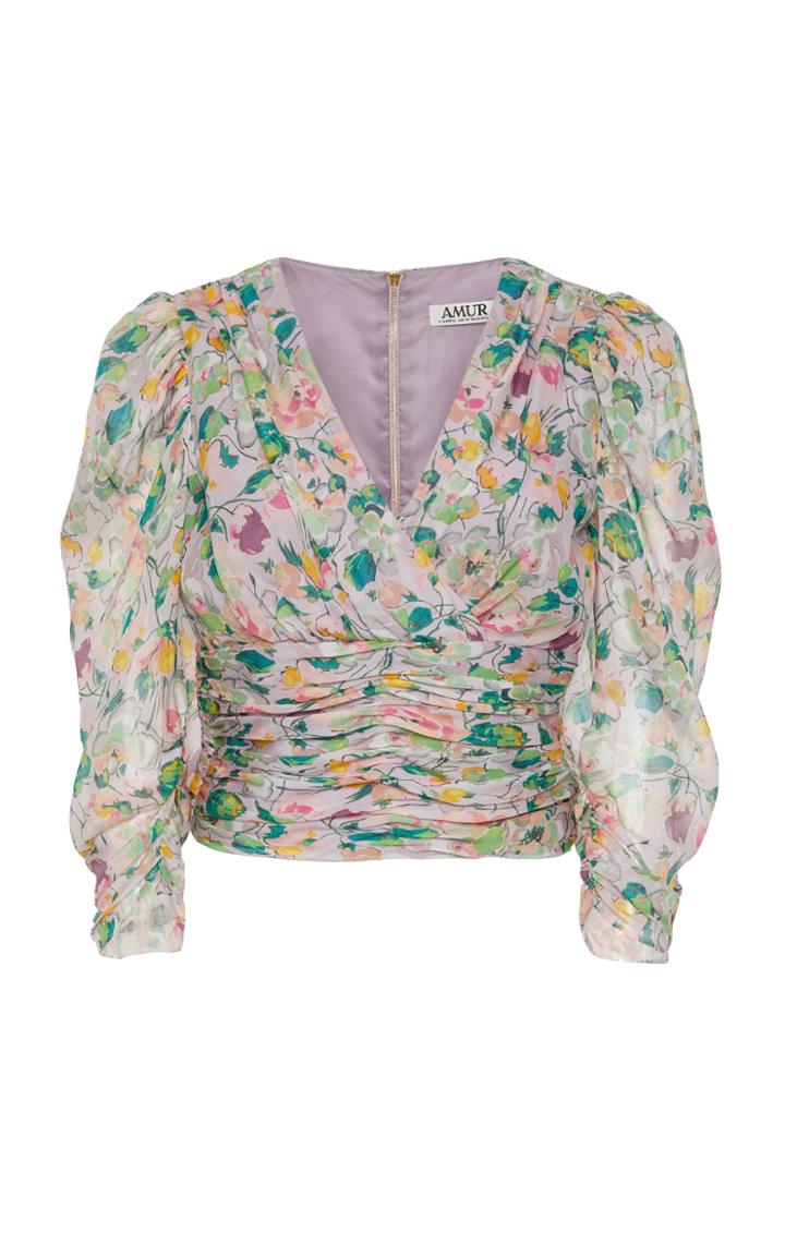 Amur Auriel Ruched Silk Wrap Top