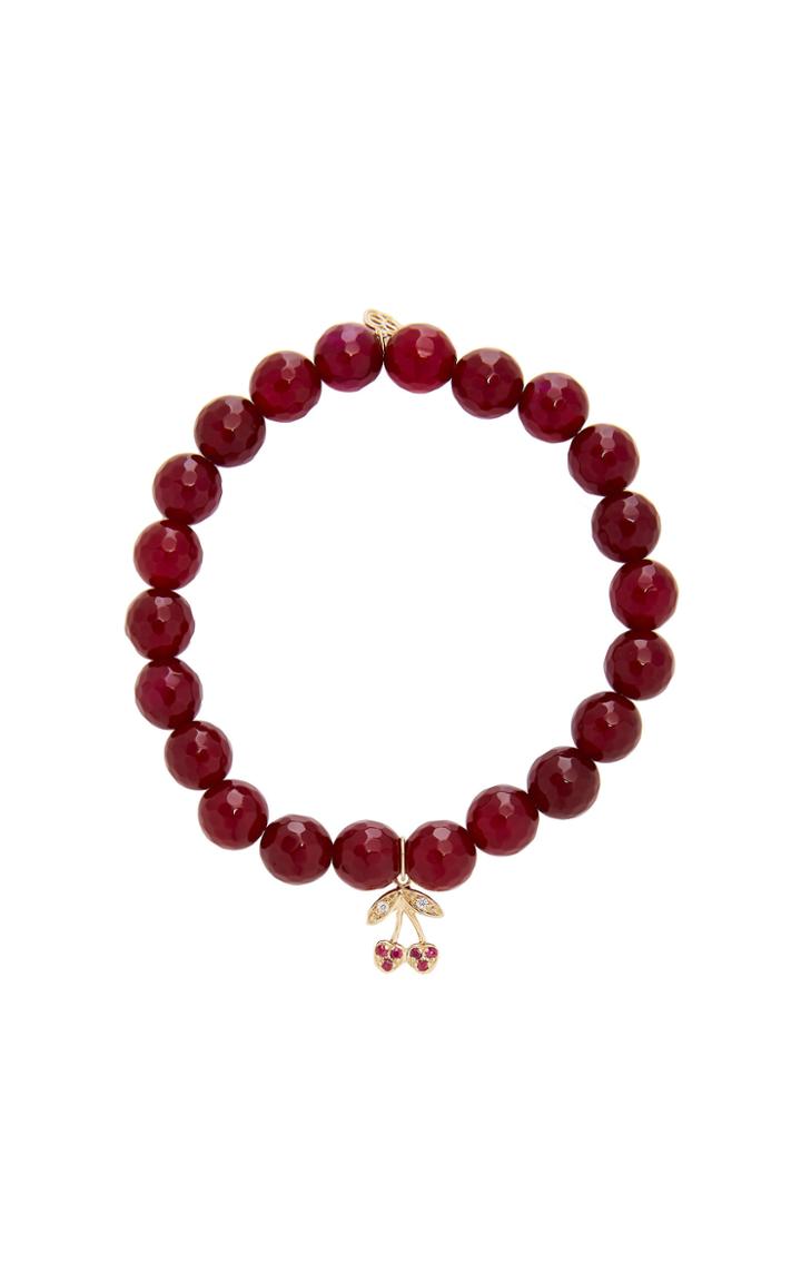 Sydney Evan 8mm Red Agate Bead Bracelet With Small Cherry Charm