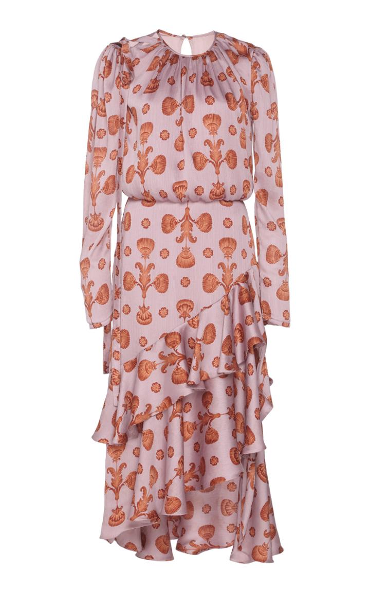 Johanna Ortiz Acordeon Del Mar Crinkle Georgette Midi Dress