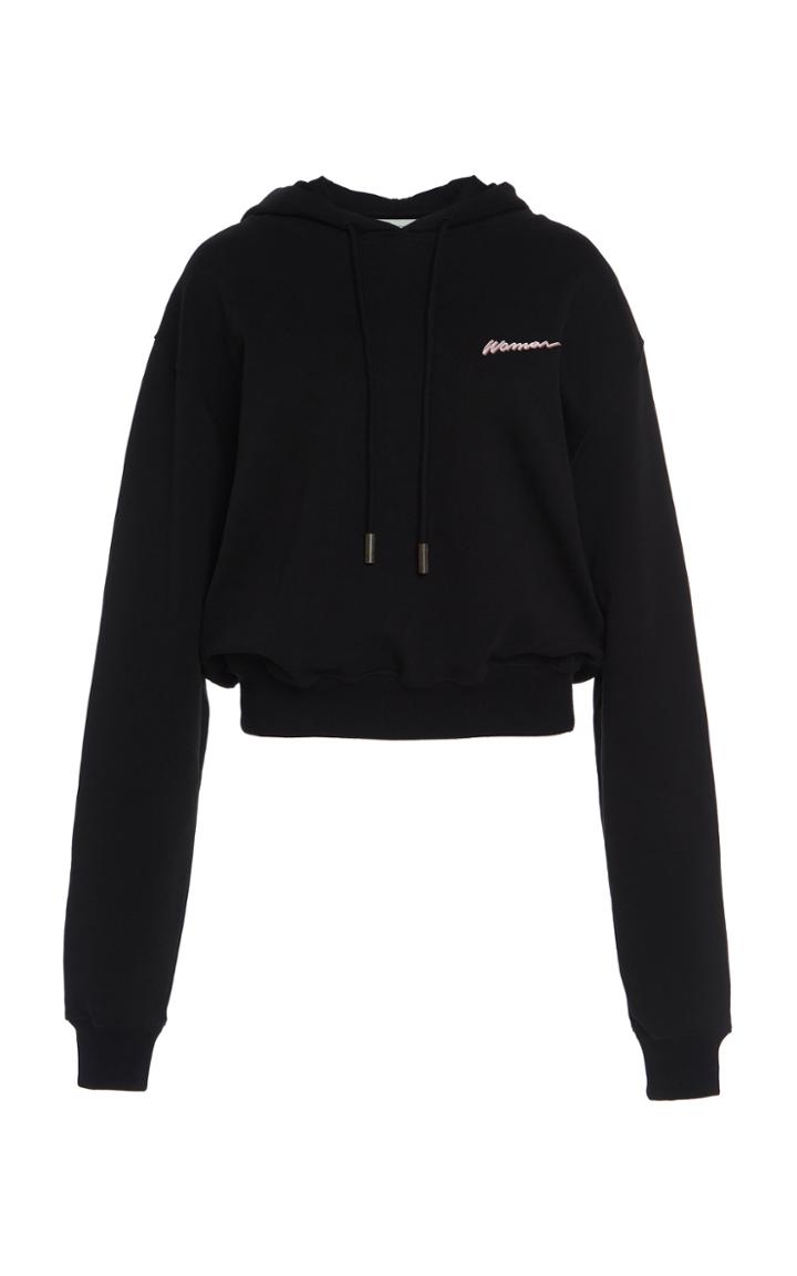 Off-white C/o Virgil Abloh Printed Cotton Fleece Cropped Hoodie