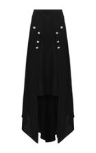 Amal Al Mulla Black Rib Knitted Flared Layered Asymmetrical Skirt With Prehnite Button Detailing