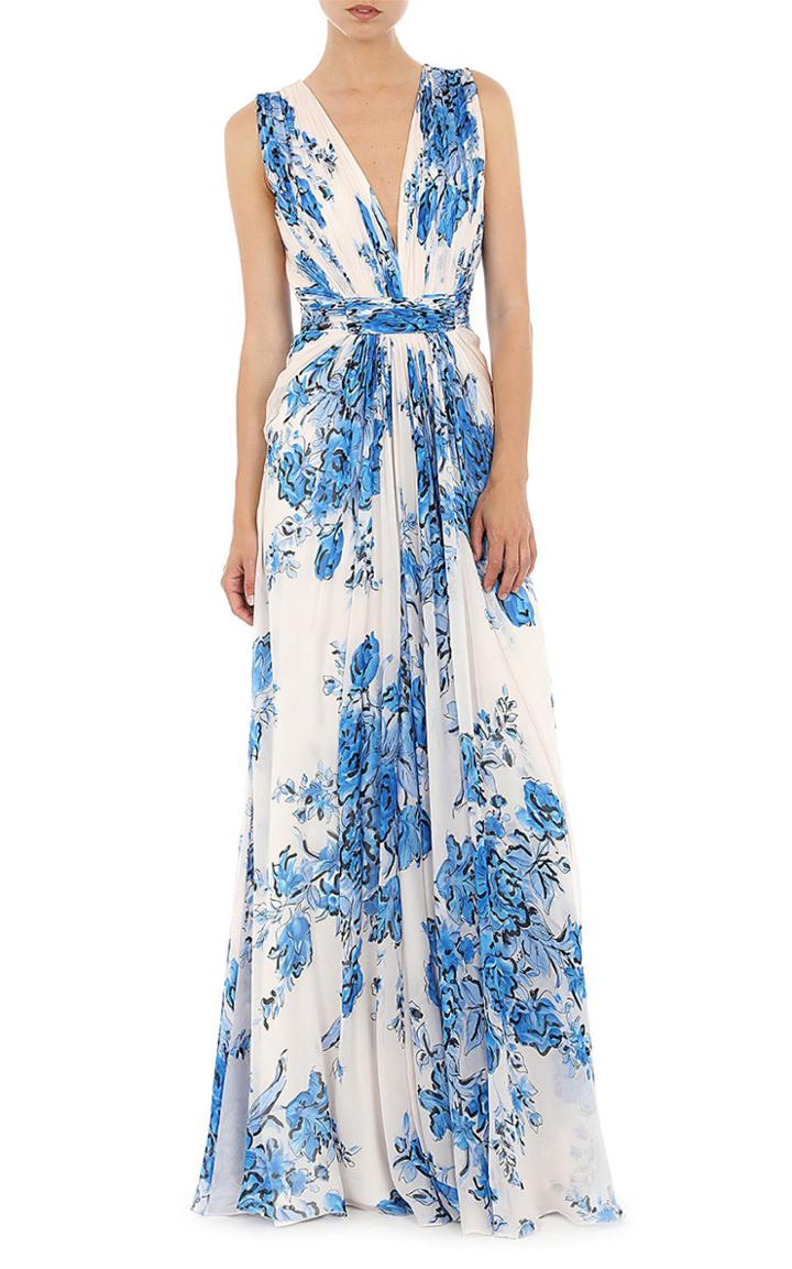 Moda Operandi Alberta Ferretti Pleated Floral Silk Chiffon Gown
