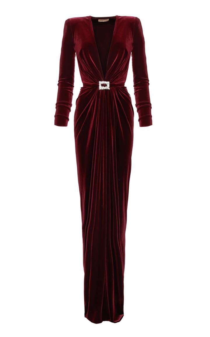 Alexandre Vauthier Velvet V-neck Maxi Dress
