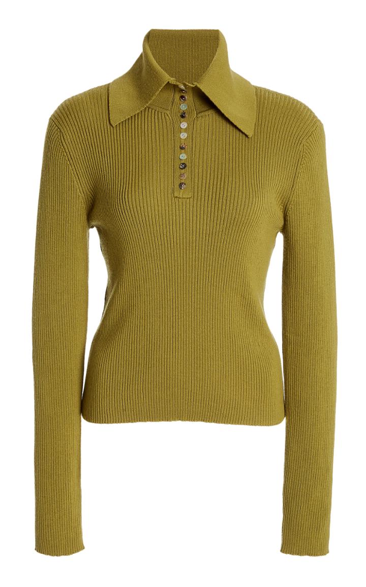 Moda Operandi Deveaux Harper Button-detailed Rib-knit Wool Top