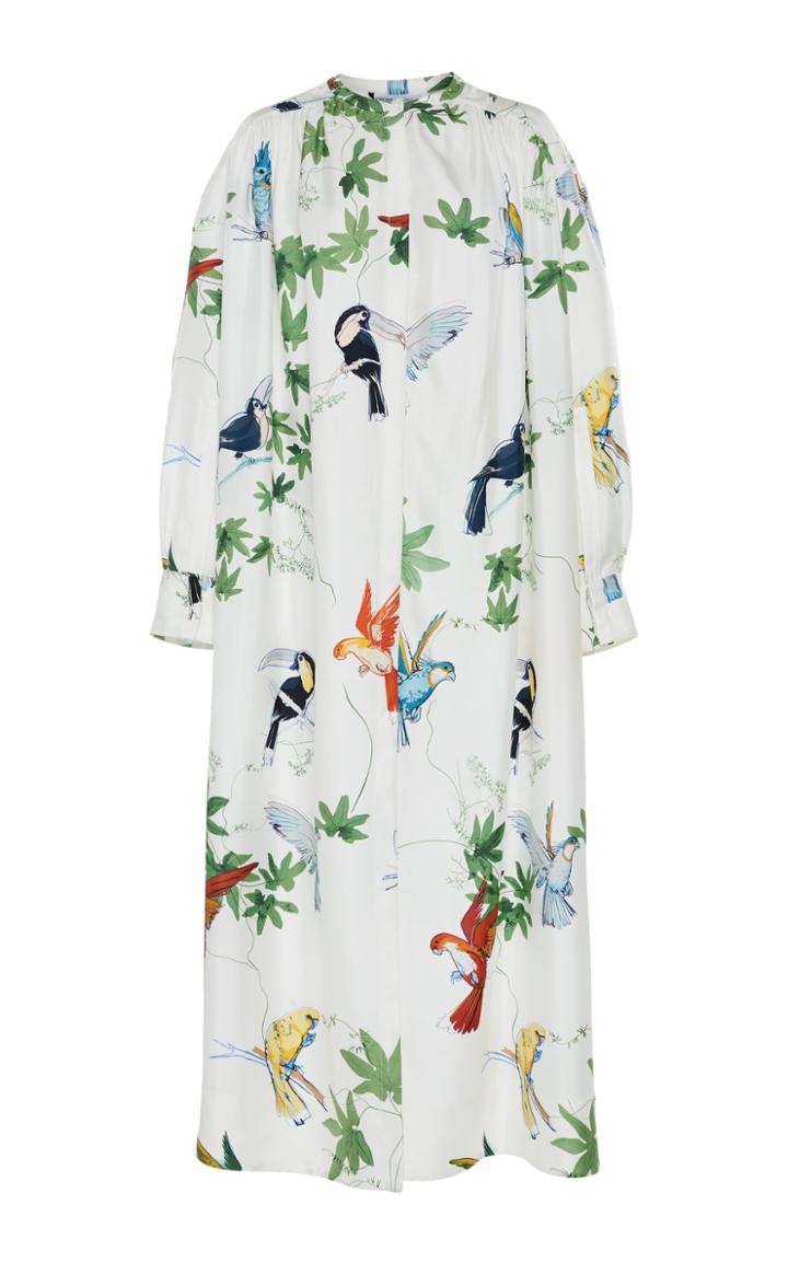 Agnona Printed Silk-twill Long Buttoned Dress