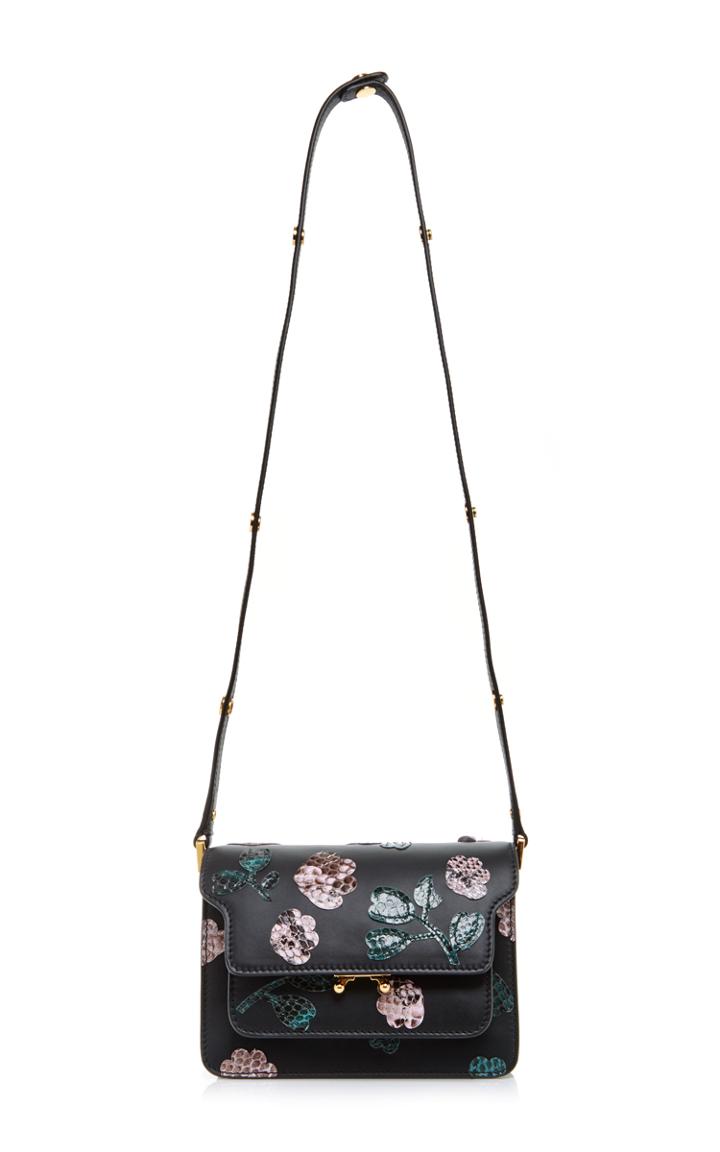 Marni Calf Leather Shoulder Bag With Python Floral Embellishments