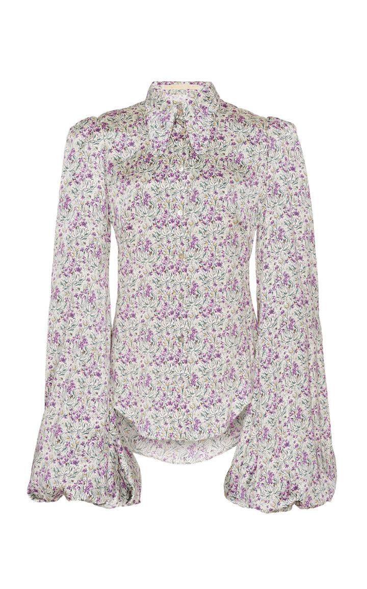 The Vampire's Wife Button-front Floral-print Satin Blouse