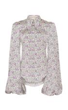 The Vampire's Wife Button-front Floral-print Satin Blouse