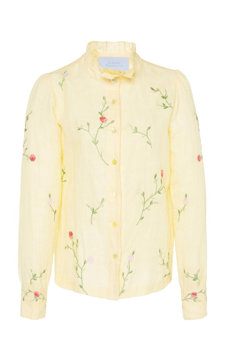 Luisa Beccaria Floral Embroidered Cotton Shirt