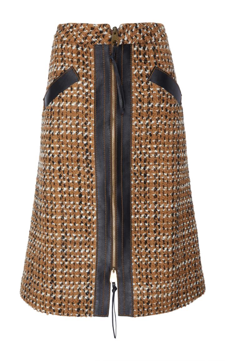 Agnona Tweed Skirt With Leather Trim