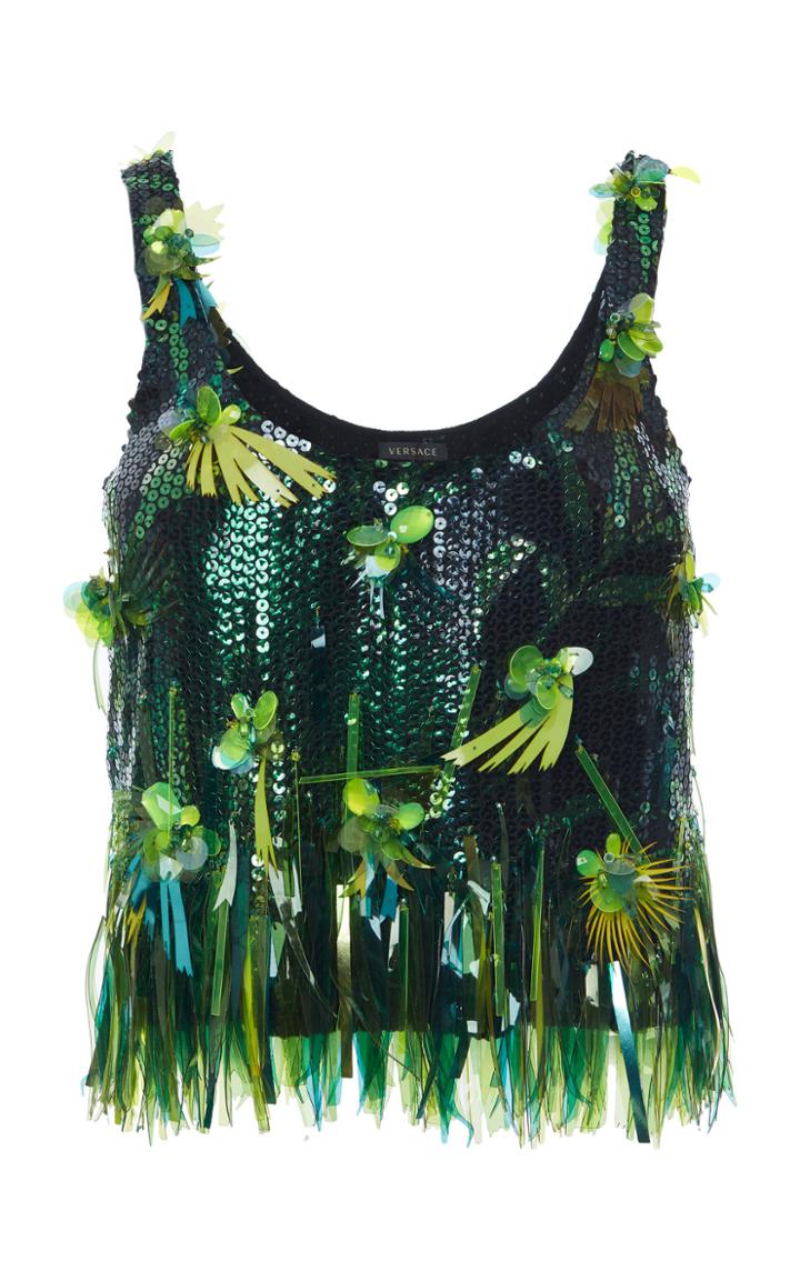 Moda Operandi Versace Floral Embellished Sequined Top Size: 36