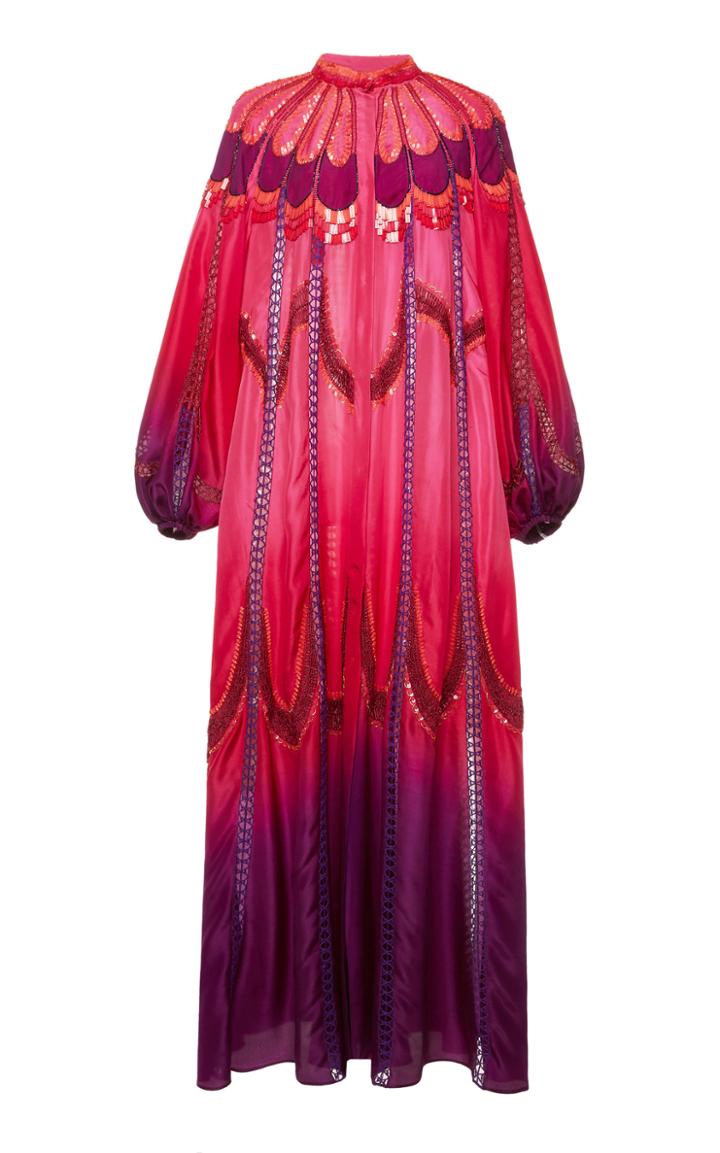 Moda Operandi Alberta Ferretti Silk Habotay Gown Embellished Neckline Size: 36