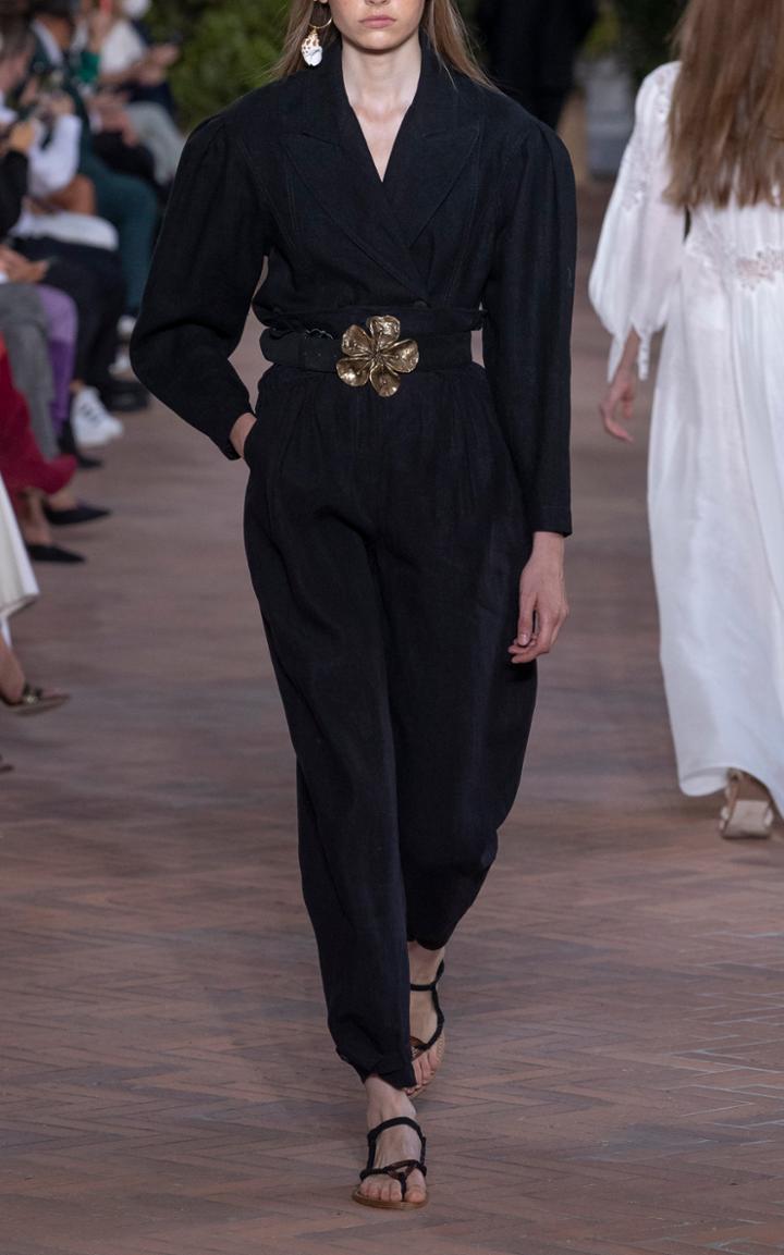 Moda Operandi Alberta Ferretti Linen Straight-leg Suspender Pants