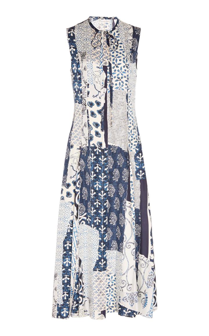 Oscar De La Renta Patchwork Silk Midi Dress Size: 0