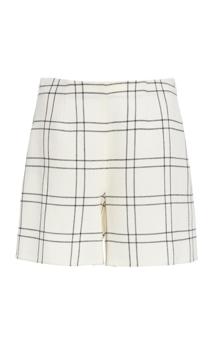 Akris Carlotta Double Face Wool Crepe Check Print Shorts
