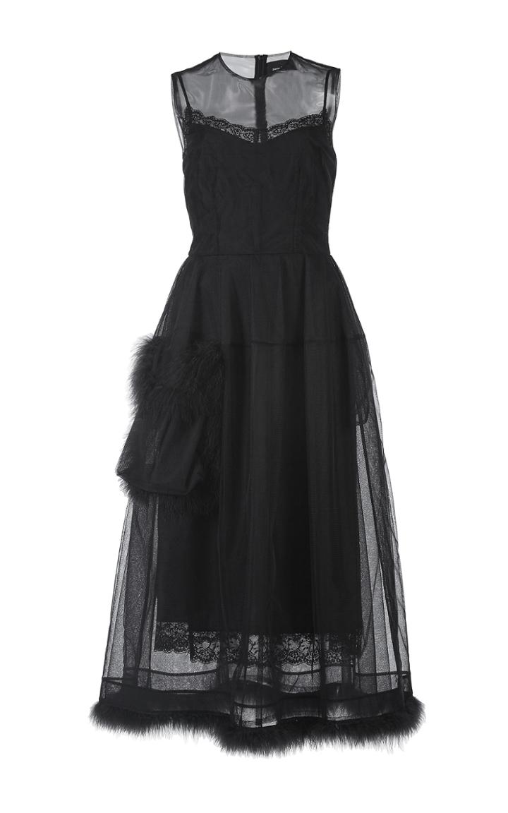 Simone Rocha Marabou Trimmed One Pocket Bell Dress