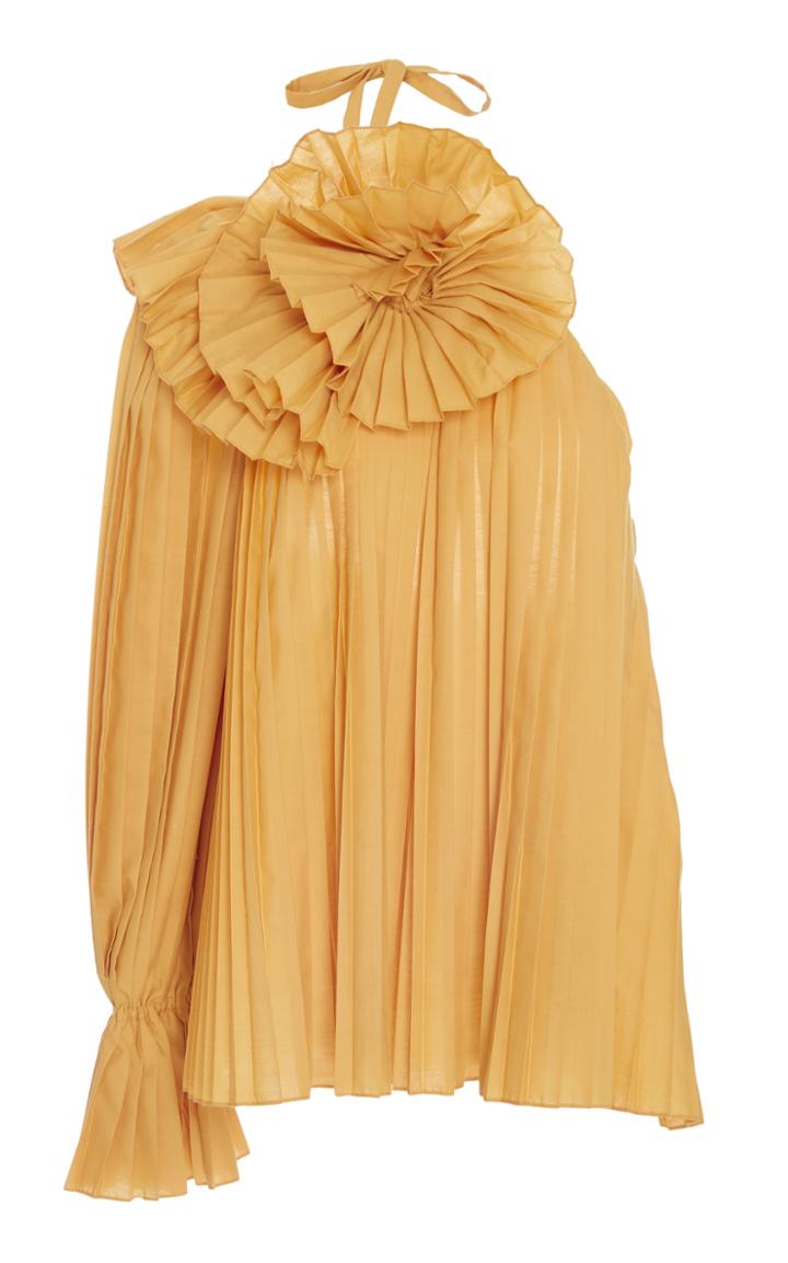 Rosie Assoulin Pleated One Shoulder Escargot Blouse