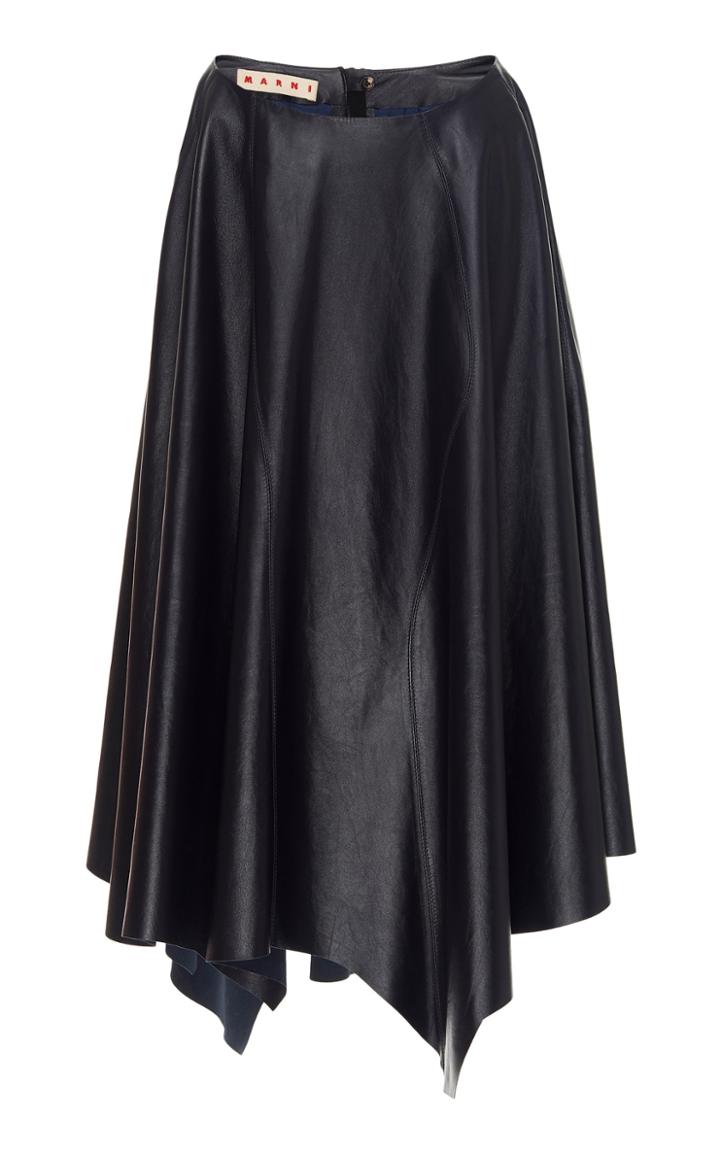 Marni Asymmetrical Leather Midi Skirt