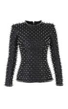 Balmain Spike-embellished Quilted Leather Top