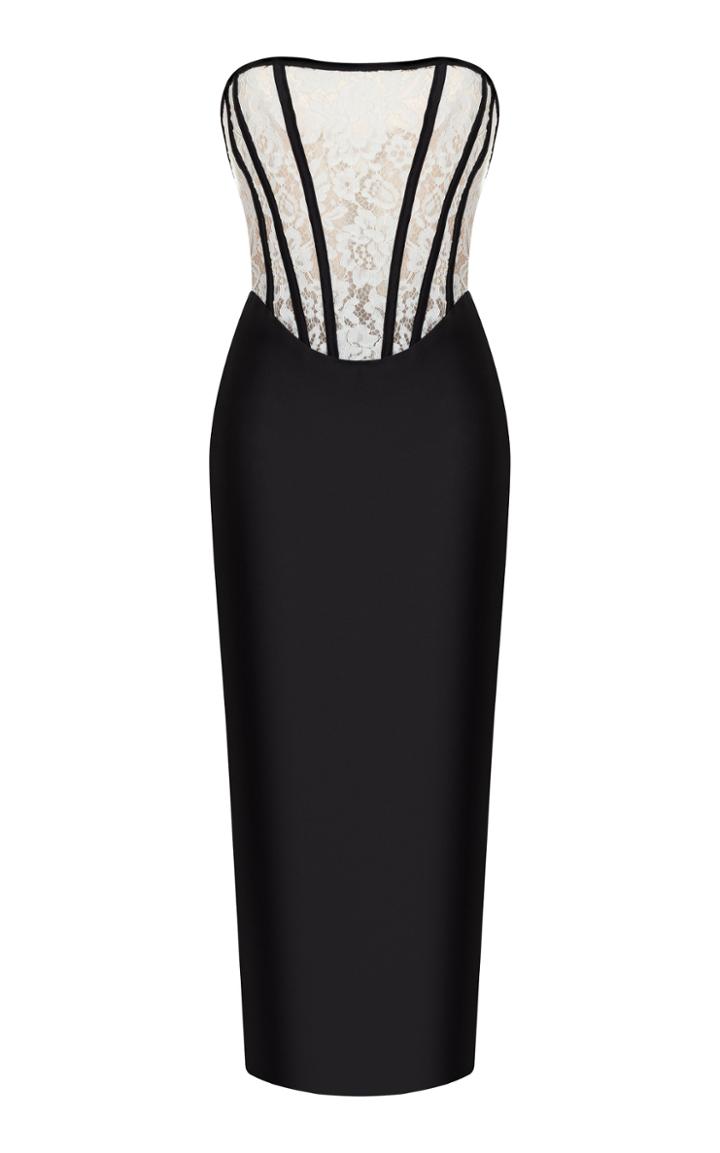 Moda Operandi Rasario Two-tone Satin-lace Dress