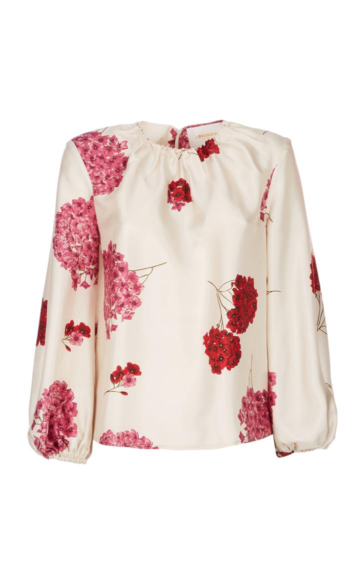 La Doublej Charming Floral-print Silk Blouse