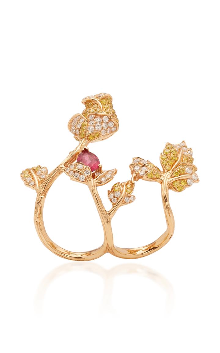 Wendy Yue Rubellite And Golden Diamond Ring Size: 3-4