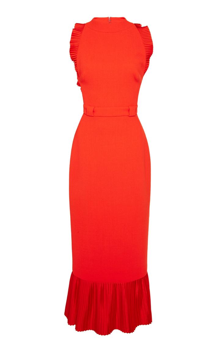 Brandon Maxwell Pleated Crepe Sheath Dress