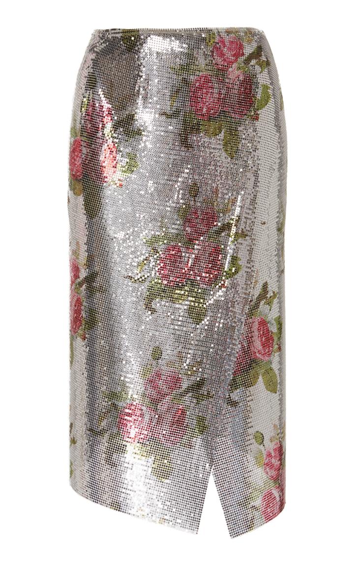 Paco Rabanne Wrap-effect Floral-print Chainmail Midi Skirt