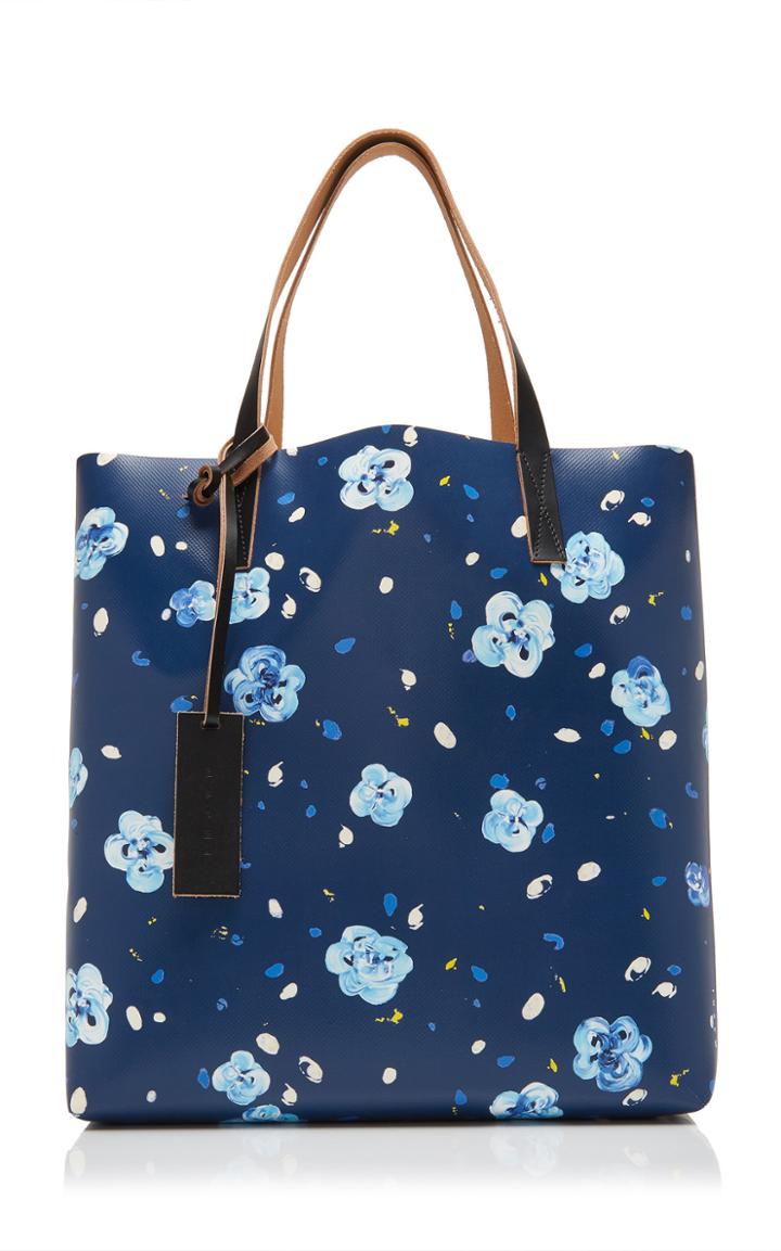 Marni Printed Leather-trimmed Shopping Tote