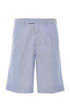 Prada Pleated Striped Cotton Oxford Shorts