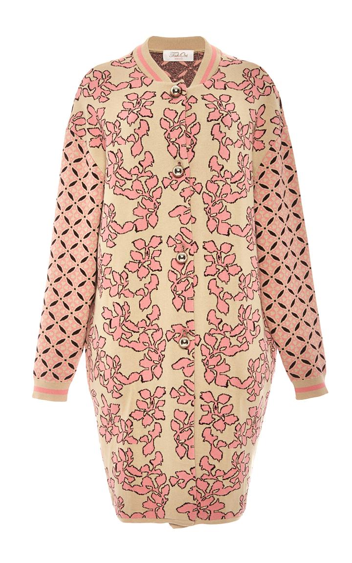 Tak.ori Beige Printed Bomber Coat