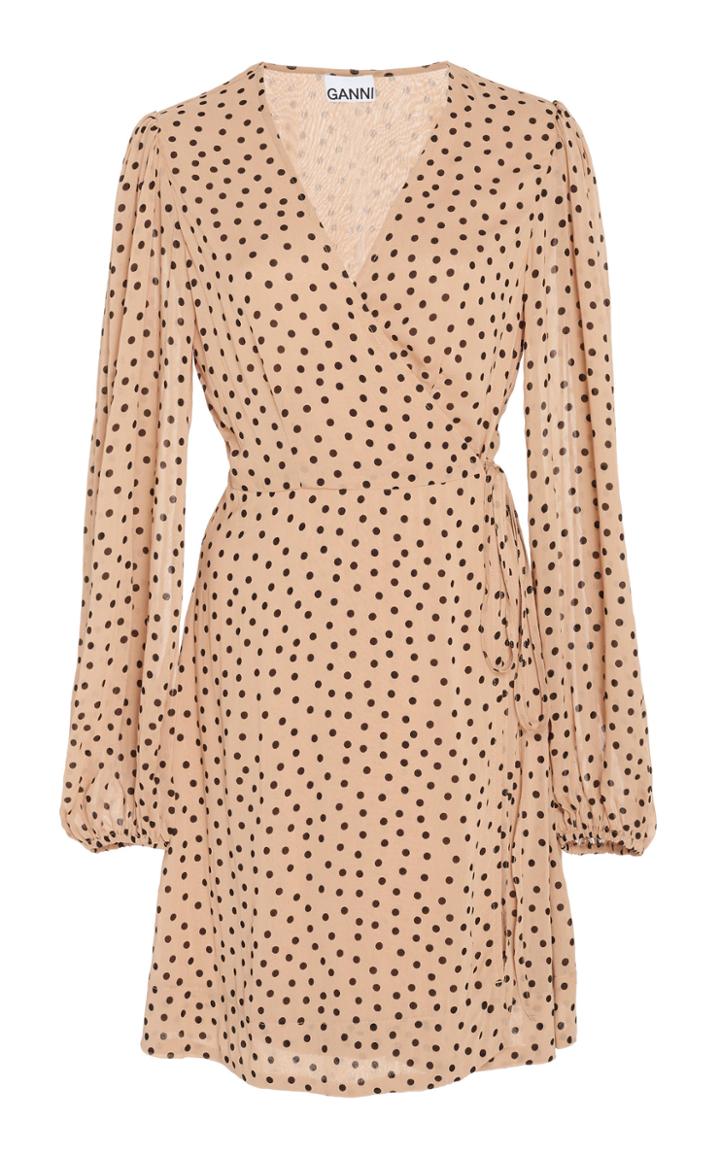 Ganni Polka-dot Georgette Mini Wrap Dress