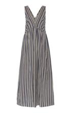 Brunello Cucinelli Cotton Silk Regimental Stripe V-neck Maxi Dress