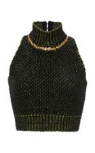 Versace Embroidered Neckline Cropped Tweed Top