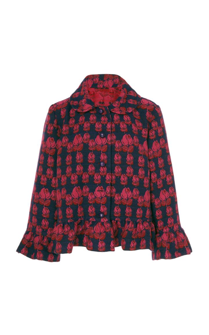 Anna Sui Ruffled Rosette Jacquard Cropped Cape Jacket